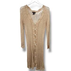 BCBG sweater women's M cardigan crochet button front long duster boho Y2K